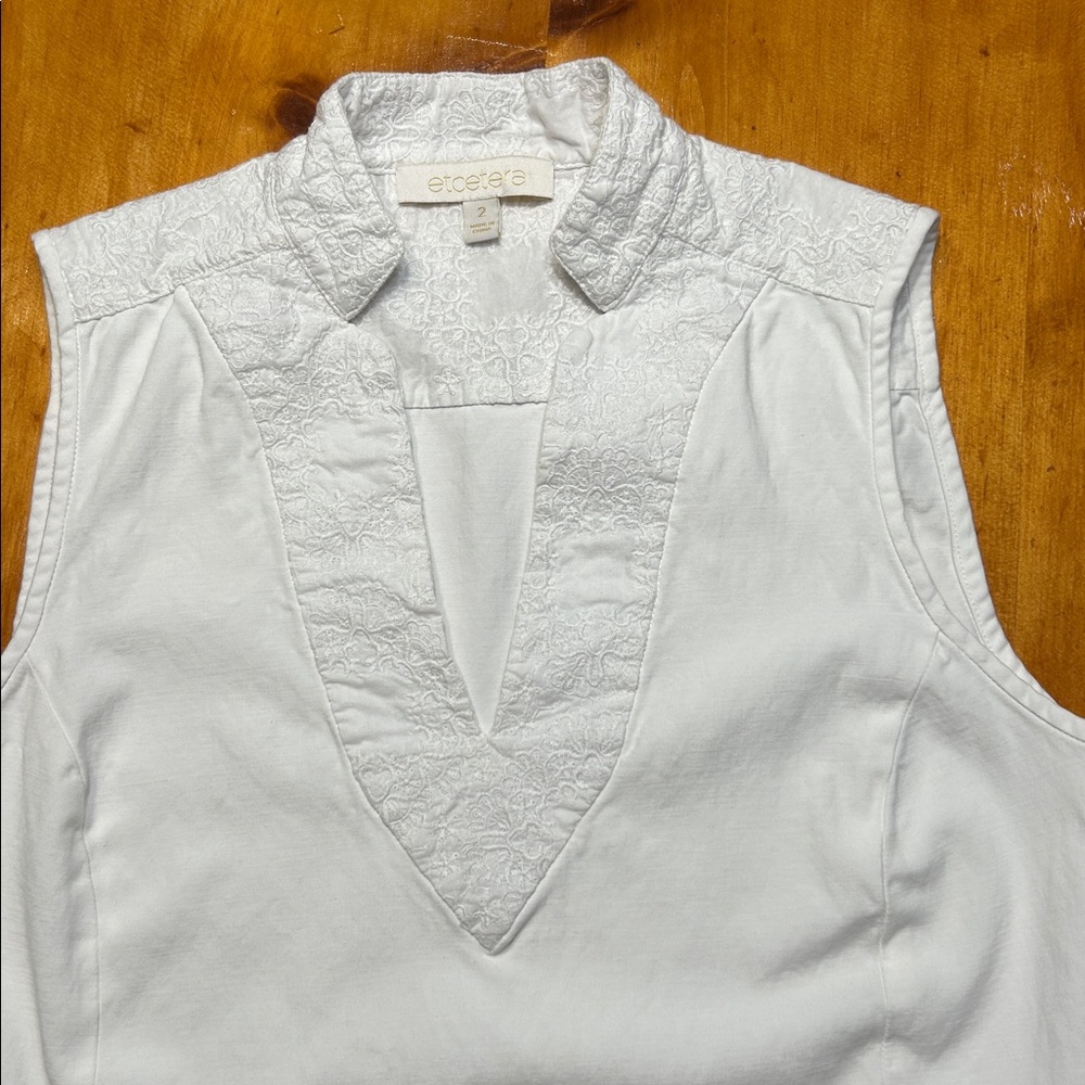 Etcetera White Sleeveless Textured Neckline & Hem Sheath Dress Summer Classy - Picture 9 of 11